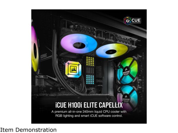 Corsair Hydro iCUE H100i Elite Capellix 240mm Radiator Liquid CPU Cooler - AIO Liquid Cooling System