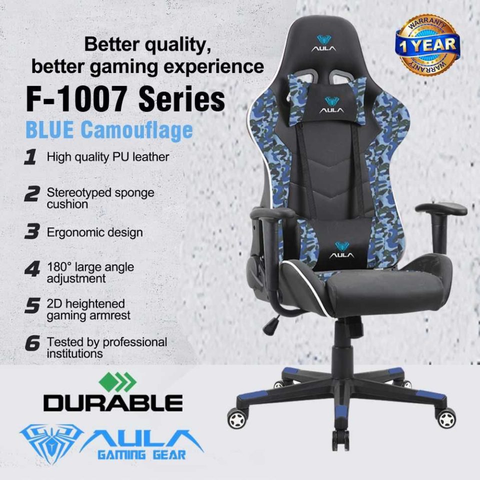 Aula F1007 Gaming Chair Camouflage Blue Bermor Techzone