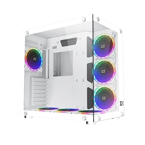 Xigmatek Aquarius Plus White Front & Side Tempered Seamless Design W 7 x RGB Fan Chassis - Chassis