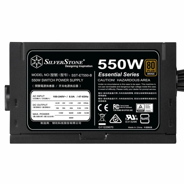 SilverStone Technology 550 Watt 80 Plus Bronze ATX PSU with Flat Black Cables - Power Sources