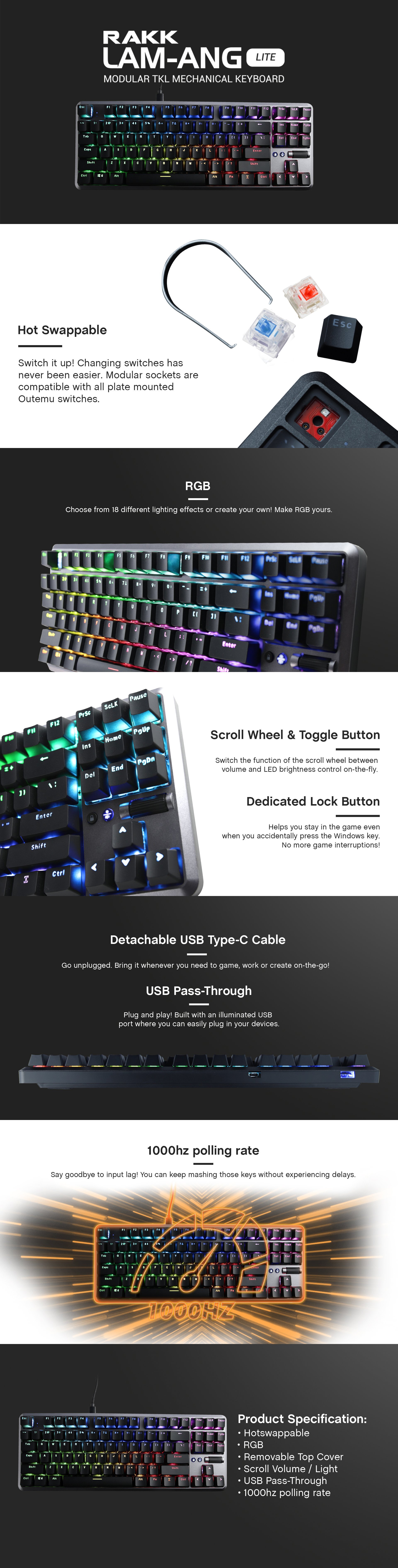 RAKK Lam-Ang Lite RGB Mechanical Keyboard Outemu Blue - Computer Accessories