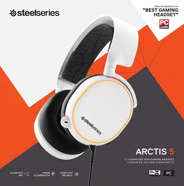 SteelSeries Arctis 5 - RGB Illuminated Gaming Headset with DTS Headphone:X v2.0 Surround - For PC and PlayStation 4 - White - Computer Accessories