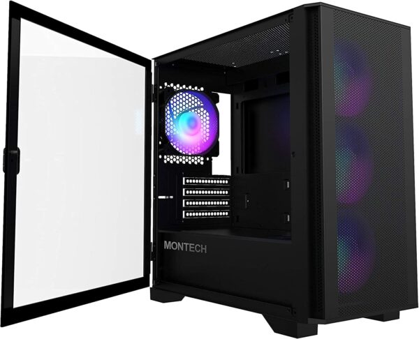 Montech AIR 100 ARGB Black Micro-ATX Tower with Four ARGB Fans - Chassis