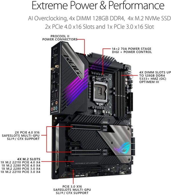 Asus ROG Maximus XIII Hero (WiFi 6E) Z590 LGA 1200(Intel11th/10th Gen) ATX Gaming Motherboard - Intel Motherboards