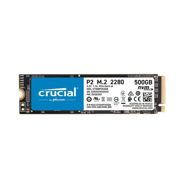 Crucial P2 500GB CT500P2SSD8 M.2 2280 NVMe PCIe SSD -  2,400 MB/s Read, 1,800 MB/s Write Gen 3 x4 - Solid State Drives