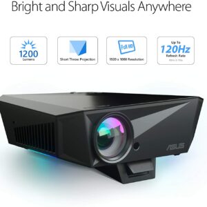 ASUS F1 LED Projector, FHD 1080P 1200 Lumens, 3D, Short Throw | Premium Audio by Harman Kardon | Wireless Projection - Projector