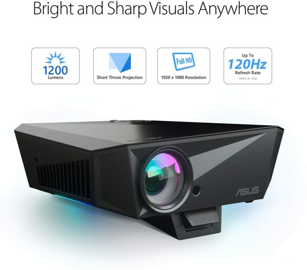 ASUS F1 LED Projector, FHD 1080P 1200 Lumens, 3D, Short Throw | Premium Audio by Harman Kardon | Wireless Projection - Projector