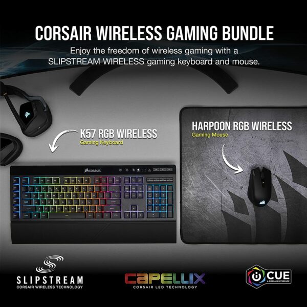 CORSAIR Wireless Gaming Bundle - K57 RGB Wireless Gaming Keyboard - Harpoon RGB Wireless Gaming Mouse - Computer Accessories