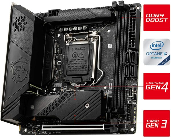 MSI MEG Z590I Unify (Mini-ITX, Intel 11th/10th Gen, LGA 1200) Gaming Motherboard - Intel Motherboards