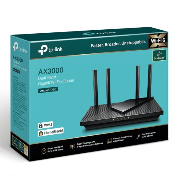 TPLINK Archer AX55 AX3000 Dual Band Gigabit Wi-Fi 6 Router - Networking Materials