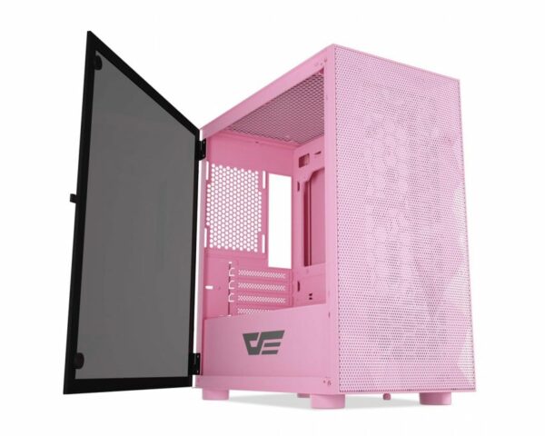 DarkFlash DLM21 Pink Mesh Micro ATX Case with Tempered Glass Door - Chassis