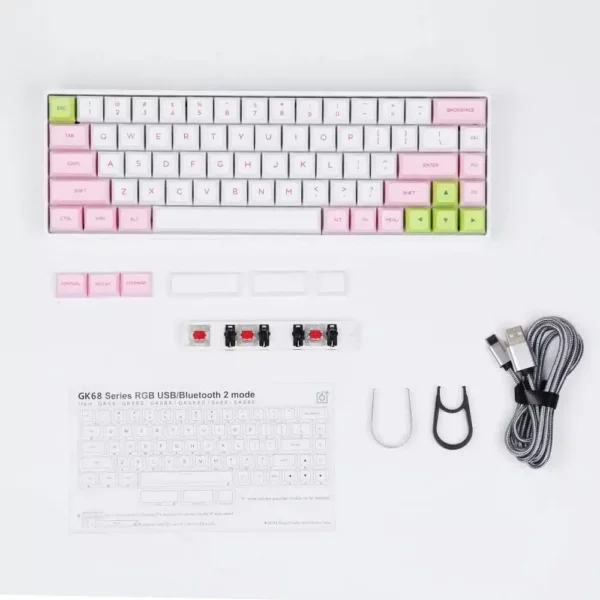 Skyloong GK68XS Hotswap Pink/White Wireless or Wired Mechanical Keyboard Brown Switch Bluetooth 5.1 - Computer Accessories