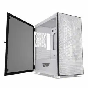 DarkFlash DLM21 White Mesh Micro ATX Case with Tempered Glass Door - Chassis