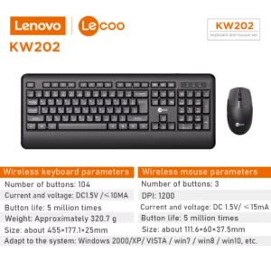 Lenovo Lecoo KW202 Keyboard and Mouse Wireless Combo Black - BTZ Flash Deals