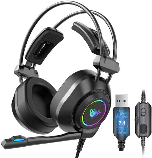 AULA S600 7.1 Surround Sound USB Wired Gaming Headphones - BTZ Flash Deals