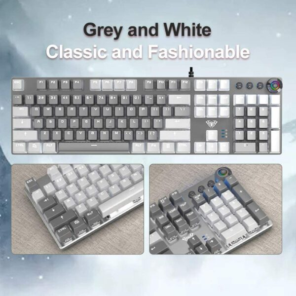 AULA F2088 White/Black Mechanical Keyboard Wired with Wrist Rest - BTZ Flash Deals