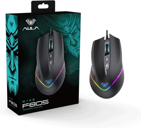 AULA F805 with Side Buttons 6400 DPI Wired RGB Gaming Mouse - Computer Accessories