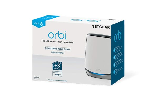 Netgear Orbi RBS850 AX6000 Whole Home Tri-Band Mesh WiFi 6 Add-on Satellite RBS850-100EUS - Networking Materials