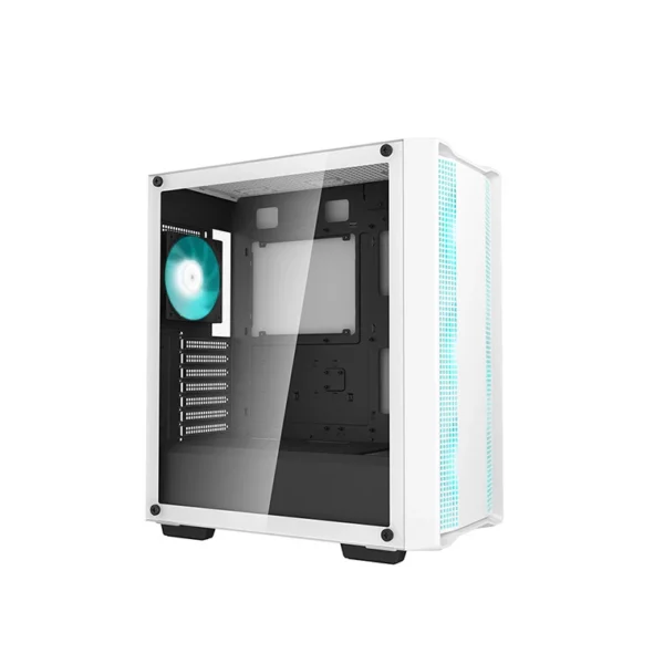 DEEPCOOL CC560 with 4x Included 120MM Fans Mid-Tower Computer Case - Black | White
 	White, Mid- Tower, 416 × 210 × 477 mm (L×W×H), ABS+SPCC+Tempered Glass
 	Motherboard Support - Mini-ITX / Micro-ATX / ATX
 	Front I/O Ports - USB3.0×1、USB2.0×1、Audio×1
 	Pre-Installed Fans - Front: 3 × 120 mm and Rear: 1 × 120 mm
 	Fan Support - Front: 3 × 120 / 2 × 140mm, Top: 2 × 120 / 2 × 140mm and Rear: 1 × 120mm ; Radiator Support - Front: 120/140/240/280/360mm, Top: 120/240mm and Rear: 120mm
 	CPU Cooler Height Limit: 165mm
 	GPU Length Limit: 370mm