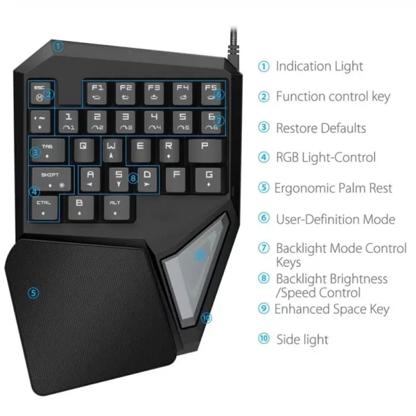 Delux T9 PLUS Wired Gaming Single Handed RGB Keypad - Computer Accessories