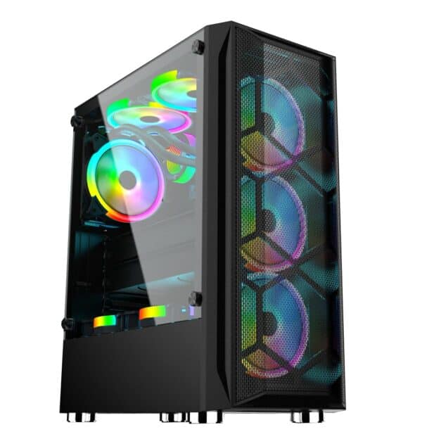 Coolman Aurora Gaming Case with 3x120MM RGB Fans Black - Chassis