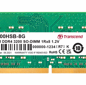 TRANSCEND 8GB 3200MHZ DDR4 SO-DIMM 1RX16 1.2V Laptop Memory - Laptop Memory