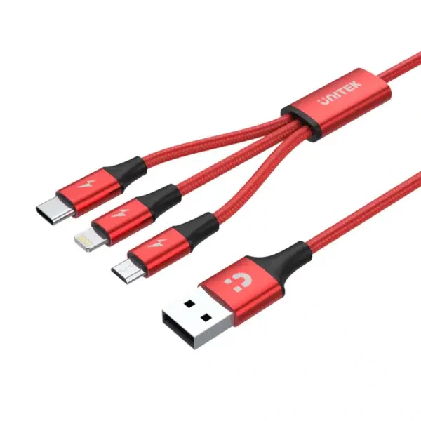 Unitek 3-in-1 USB-A to USB-C / Micro USB / Lightning Multi Charging Cable Red Edition - Cables/Adapters