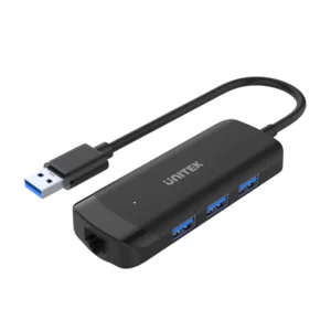 Unitek 4-in-1 USB 3.2 Gen1 Type-A to USB*3-Port Hub + Gigabit Ethernet Converter Black - Cables/Adapters