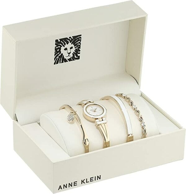 Anne Klein Bangle Watch and Premium Crystal Accented Bracelet Set Women Gold/White - Fashion