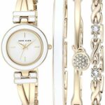 Anne Klein Bangle Watch and Premium Crystal Accented Bracelet Set Women Gold/White