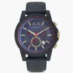 Armani Exchange Chronograph Dress Watch Silicone Band Blue Gold