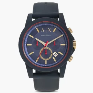 Armani Exchange Chronograph Dress Watch Silicone Band Blue Gold - Fashion