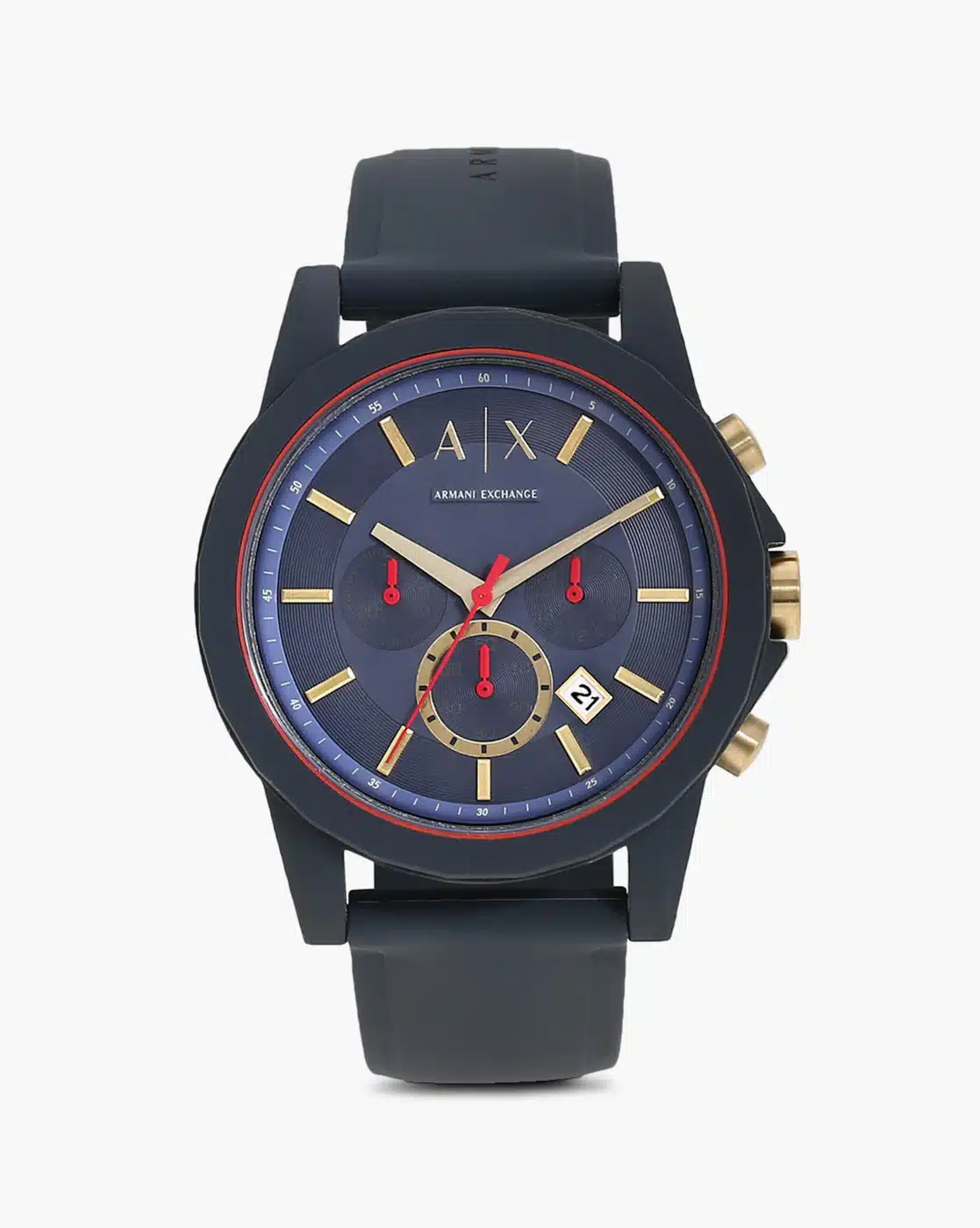 Armani Exchange Chronograph Dress Watch Silicone Band Blue Gold ...