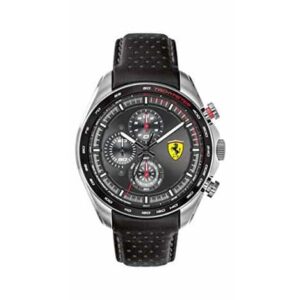 Ferrari Speedracer Stainless Steel Quartz Men Watch with Leather Calfskin Strap Black - Model 0830648 - Fashion