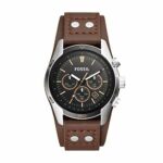 Fossil Men's Coachman Stainless Steel and Leather Casual Cuff Quartz Men Watch Brown/Silver