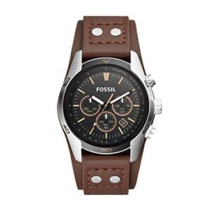 Fossil Men's Coachman Stainless Steel and Leather Casual Cuff Quartz Men Watch Brown/Silver - Fashion