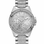 Guess Women 40MM Crystal Embellished Watch Silver Tone