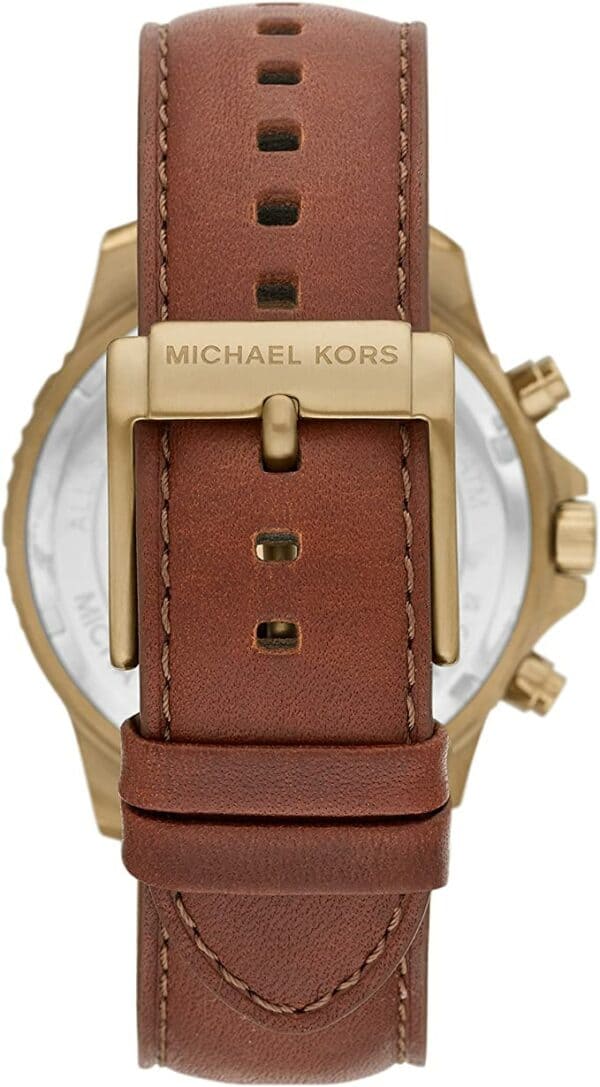 Michael Kors Cortlandt Chronograph Black Dial Stainless Men Watch Gold Tone Leather - Fashion