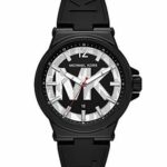 Michael Kors Dylan Stainless Steel Three-Hand Date Men Watch with Black Silicone Strap