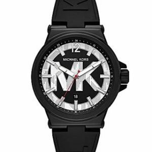 Michael Kors Dylan Stainless Steel Three-Hand Date Men Watch with Black Silicone Strap - Fashion
