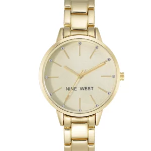 Nine West Crystal Accented Bracelet Watch for Women Gold Tone - Fashion