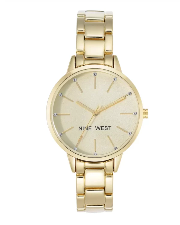 Nine West Crystal Accented Bracelet Watch for Women Gold Tone - Fashion