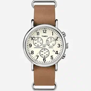 Timex Weekender Chronograph 40mm Leather Strap Tan/Cream Watch - Fashion