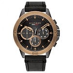 Tommy Hilfiger Quartz Multifunction Stainless Steel and Leather Strap Men Watch Black - Model 1791893