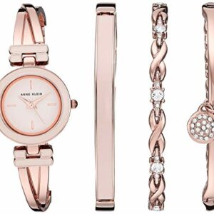 Anne Klein Bangle Watch Premium Crystal Accented Bracelet Set Women Pink Rose Gold - Fashion