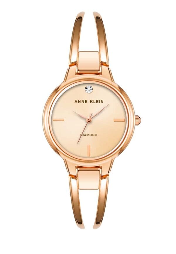 Anne Klein AK/2626RGRG Diamond-Accented Dial Rose Gold-Tone Open Bangle Women Watch - Fashion