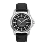 Bulova Precisionist 3 Hand Calendar in Stainless Steel with Black Leather Strap - Model 96B158