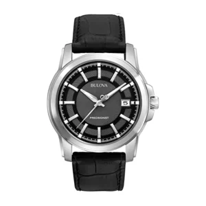 Bulova Precisionist 3 Hand Calendar in Stainless Steel with Black Leather Strap - Model 96B158 - Fashion