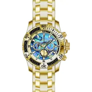 Invicta Pro Diver Scuba Quartz Chronograph Carbon Fiber Bezel Abalone Dial Bracelet Men Watch Gold Tone - Fashion