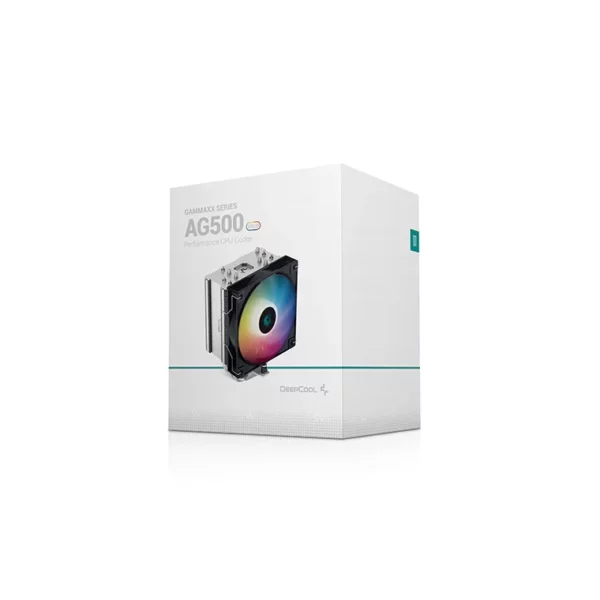 Deepcool Gammaxx AG500 ARGB CPU Single Tower Air CoolerProduct Dimensions 125×95×155 mm
Heatsink Dimensions 120×93×150 mm
Net Weight 861 g
Heatpipe Ø6 mm×5 pcs
Fan Dimensions 120×120×25 mm
Fan Speed 300~1850 RPM±10%
Fan Airflow 67.88 CFM
Fan Air Pressure 2.04 mmAq
Fan Noise ≤29.4 dB(A)
Fan Connector 4-pin PWM
Bearing Type Hydro Bearing